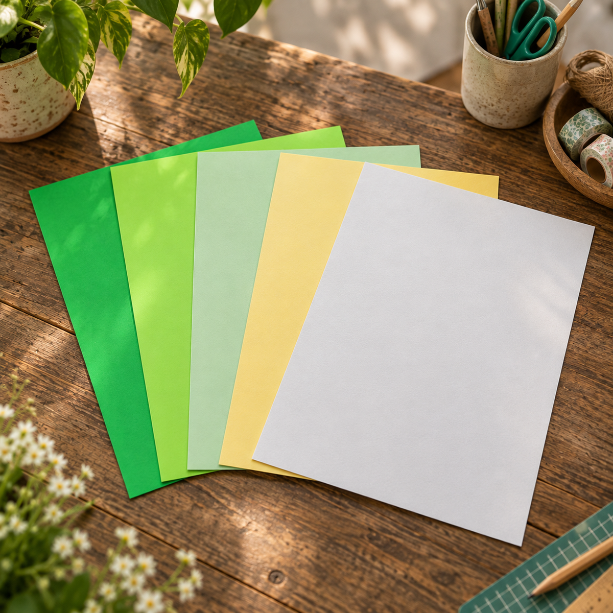 Botanical Greens A4 230gsm Card Pack – 5 Coordinated Colours